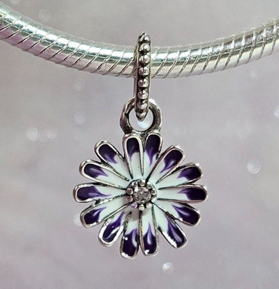 Daisy flower silver charm with white enamel petals and yellow center