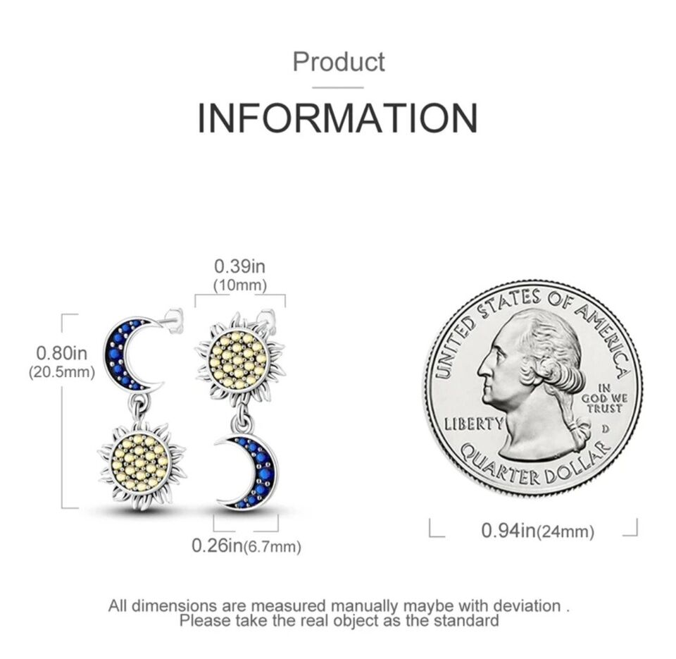 Dangle Earrings Blue Zirconia Moon & Yellow Sun - bellissi