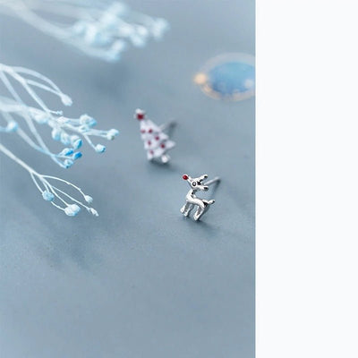 Deer & Christmas Tree Stud Earrings925 Sterling Silver - bellissi