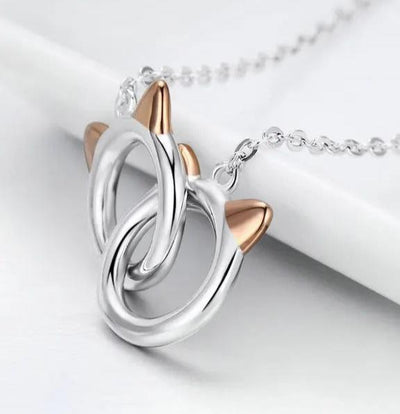 Double Circle Cat Pendant Necklace - bellissi