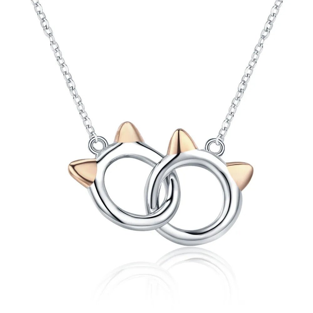 Double Circle Cat Pendant Necklace - bellissi