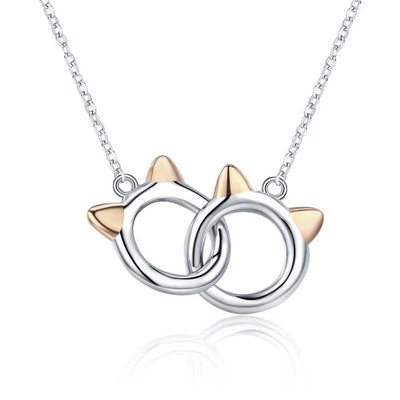 Double Circle Cat Pendant Necklace - bellissi