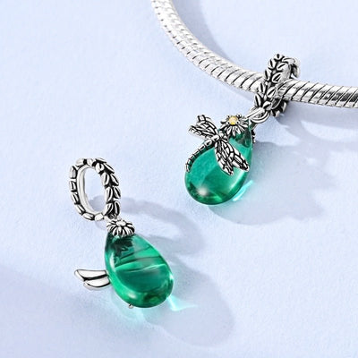 Dragonfly on Jadeite Drop Dangle Charm - bellissi