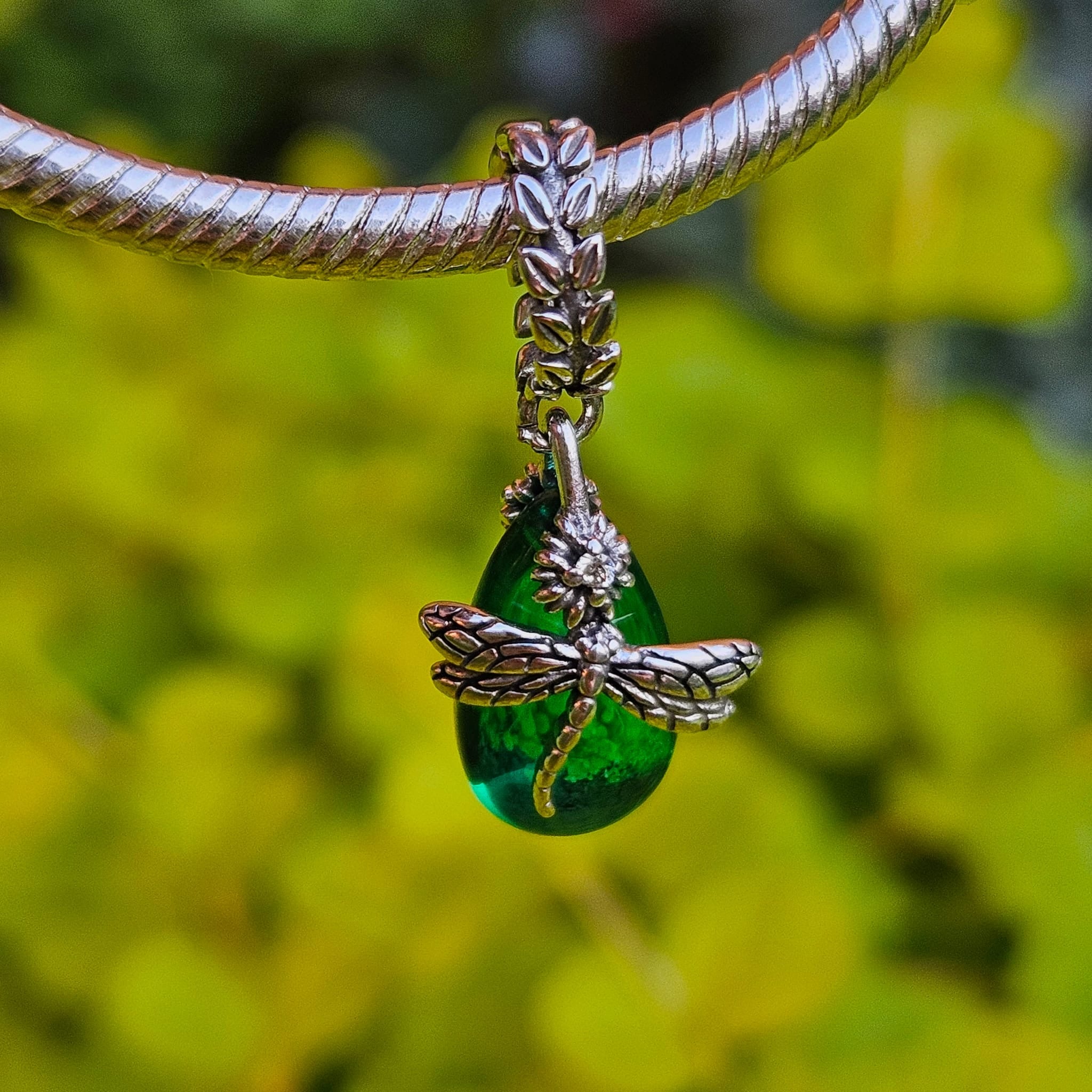 Dragonfly on Jadeite Drop Dangle Charm - bellissi