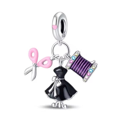 Dress & Scissors Sewing Thread Dangle Charm - bellissi