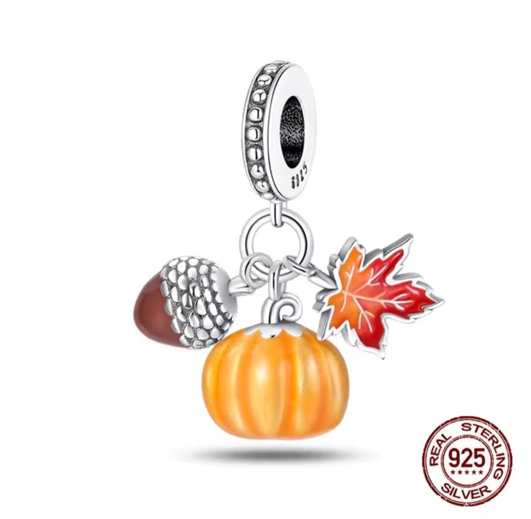 Golden Pumpkin & Maple Leaf Charm