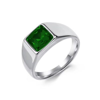 Men’s emerald green signet ring stainless steel durable everyday wear 