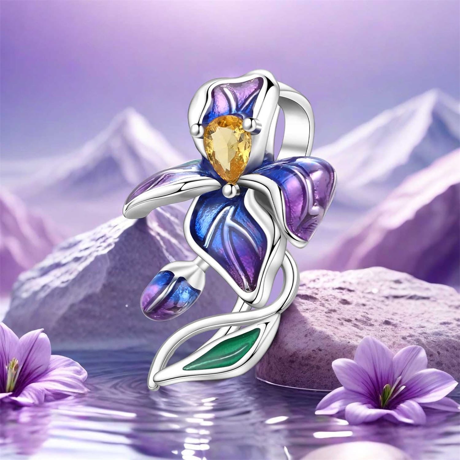 Enchanted IrisGlow charm — luminous iridescent pendant with magical floral sparkle
