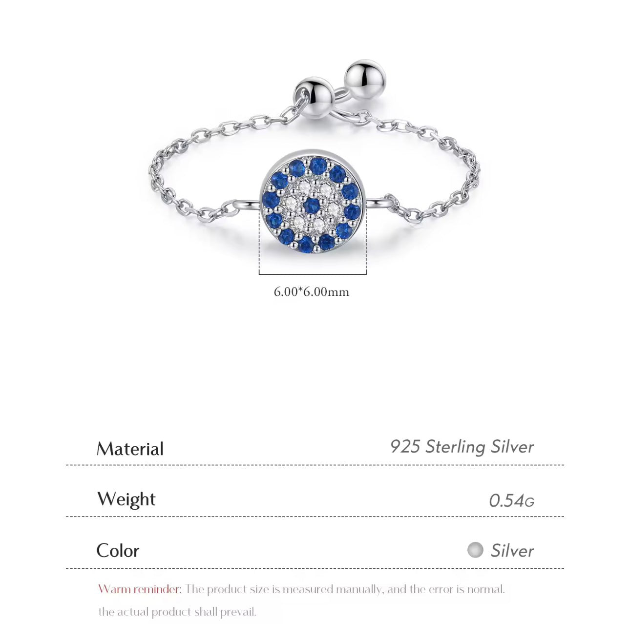 Evil Eyes Cubic Zirconia Adjustable Chain Ring - bellissi