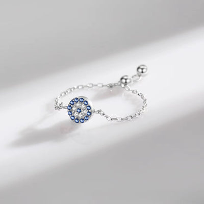 Evil Eyes Cubic Zirconia Adjustable Chain Ring - bellissi