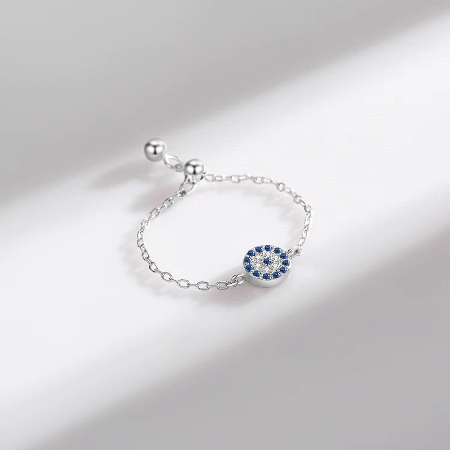 Evil Eyes Cubic Zirconia Adjustable Chain Ring - bellissi