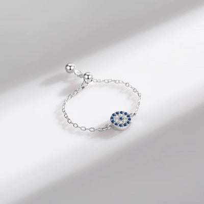 Evil Eyes Cubic Zirconia Adjustable Chain Ring - bellissi
