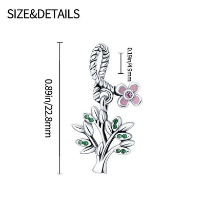 Family Tree & Pink Flower Dangle Charm - bellissi
