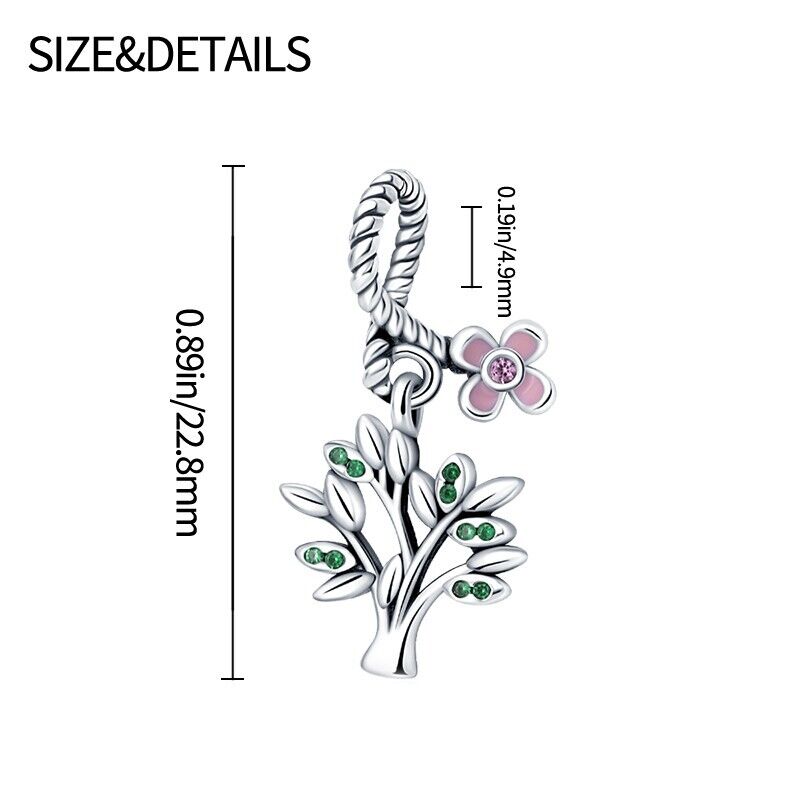 Family Tree & Pink Flower Dangle Charm - bellissi