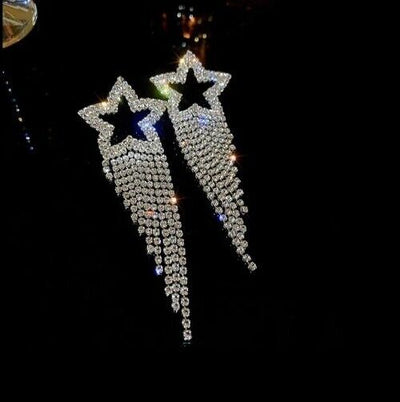 Fashion Cubic Zirconia Star Tassel Stud Earrings - bellissi