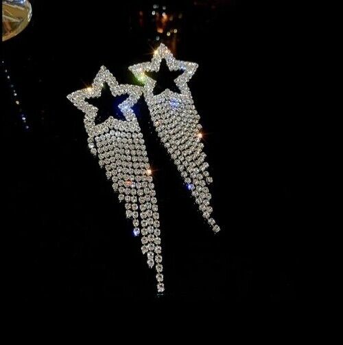 Fashion Cubic Zirconia Star Tassel Stud Earrings - bellissi