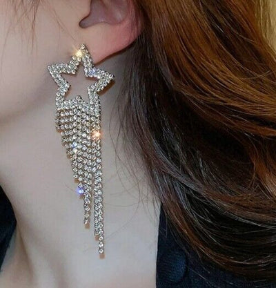 Fashion Cubic Zirconia Star Tassel Stud Earrings - bellissi