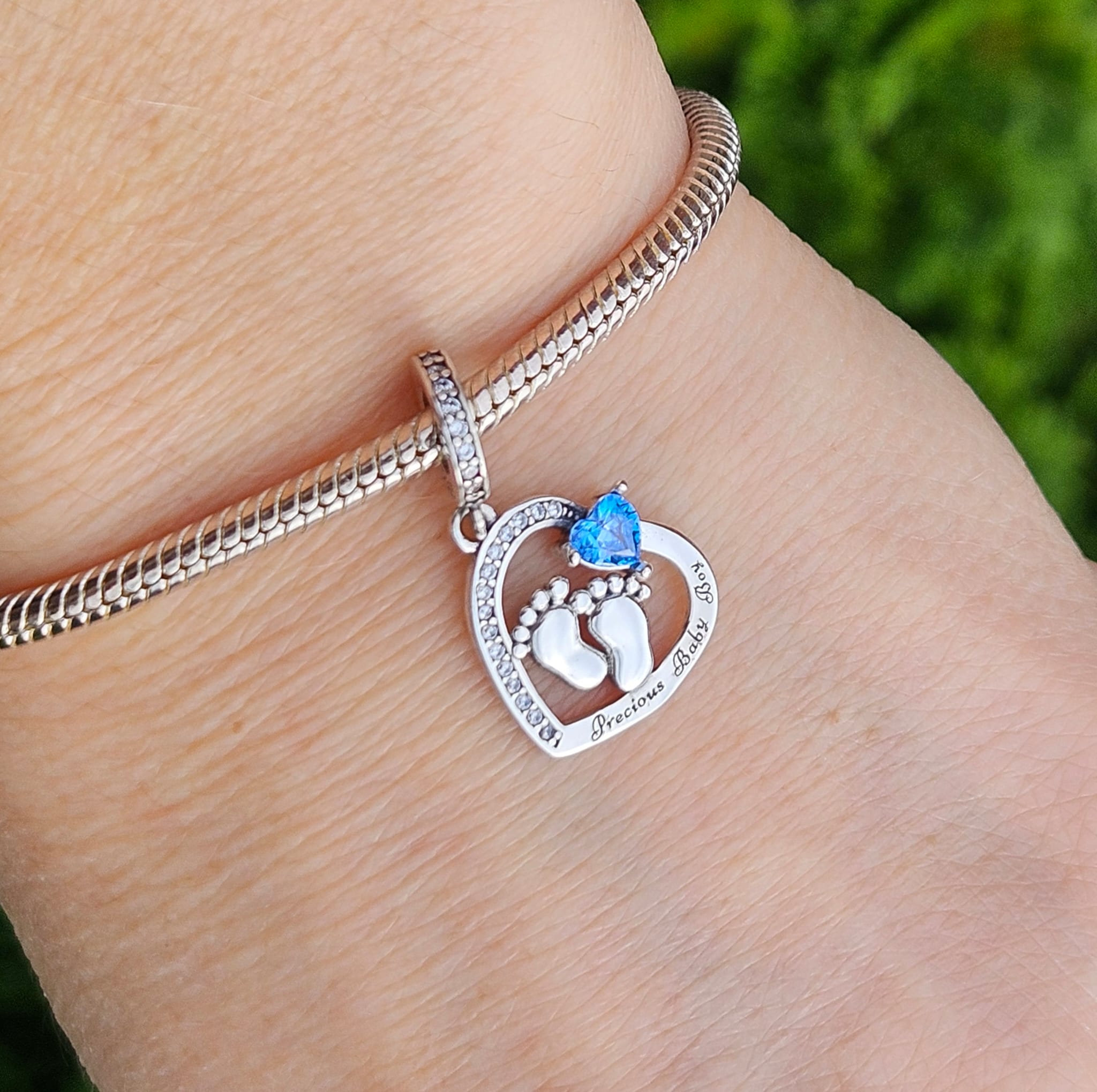 Baby Boy Footprint Heart Charm