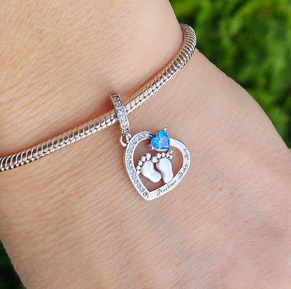 Baby Boy Footprint Heart Charm