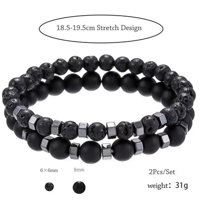 Frosted Black Bead Volcanic Stone Men’s Bracelet - bellissi