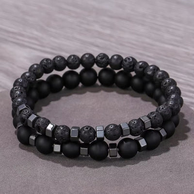 Frosted Black Bead Volcanic Stone Men’s Bracelet - bellissi