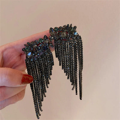Full Rhinestone Tassel Earrings - bellissi
