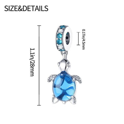 Glitter Blue Murano Glass Sea Ocean Turtle Charm - bellissi