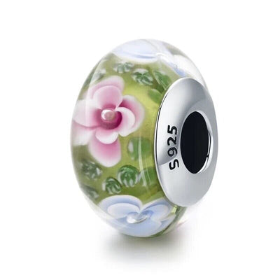 Glitter Flowers in Murano Glass Charm - bellissi