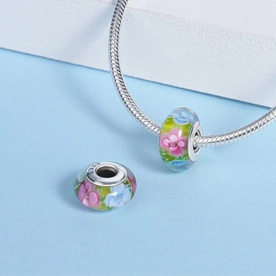 Glitter Flowers in Murano Glass Charm - bellissi