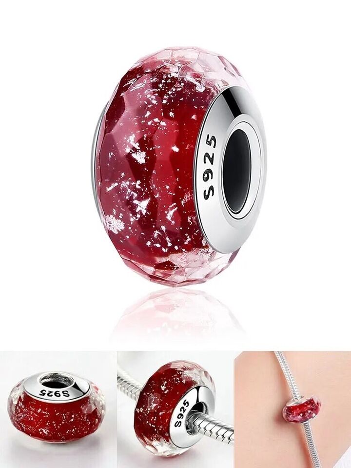Glitter Red Murano Glass Charm - bellissi