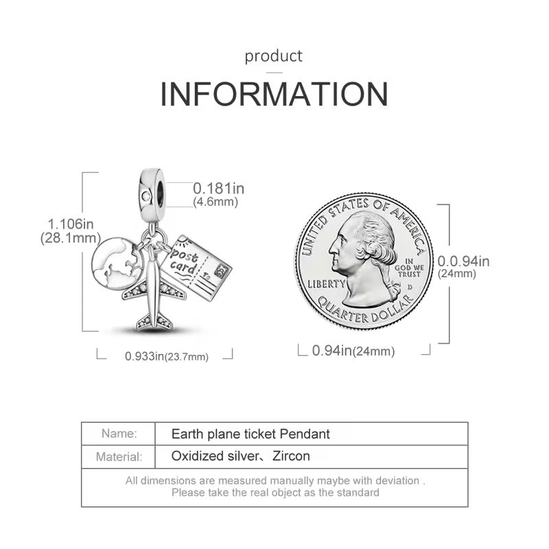 Globe & Plane Letter Dangle Charm - bellissi