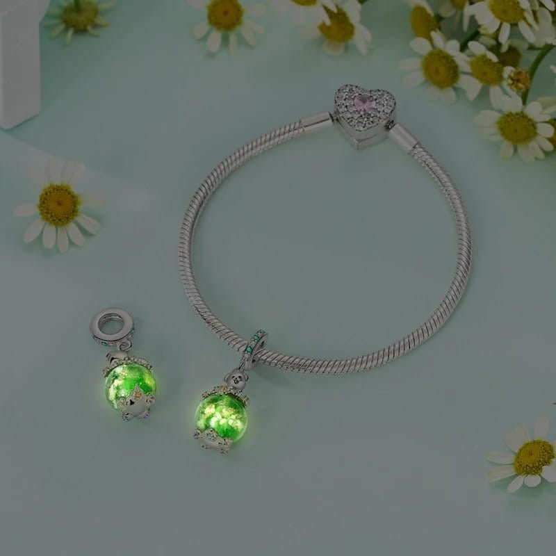 Glow In The Dark Green Murano Glass Dangle Charm - bellissi