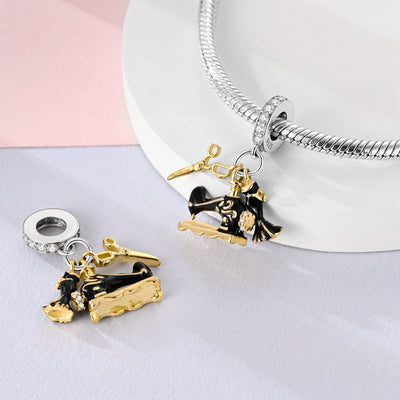 Gold Sewing Machine Dress & Scissors Dangle Charm - bellissi