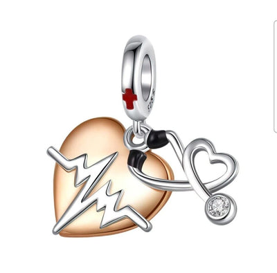 Golden Heart & Stethoscop Dangle Charm - bellissi