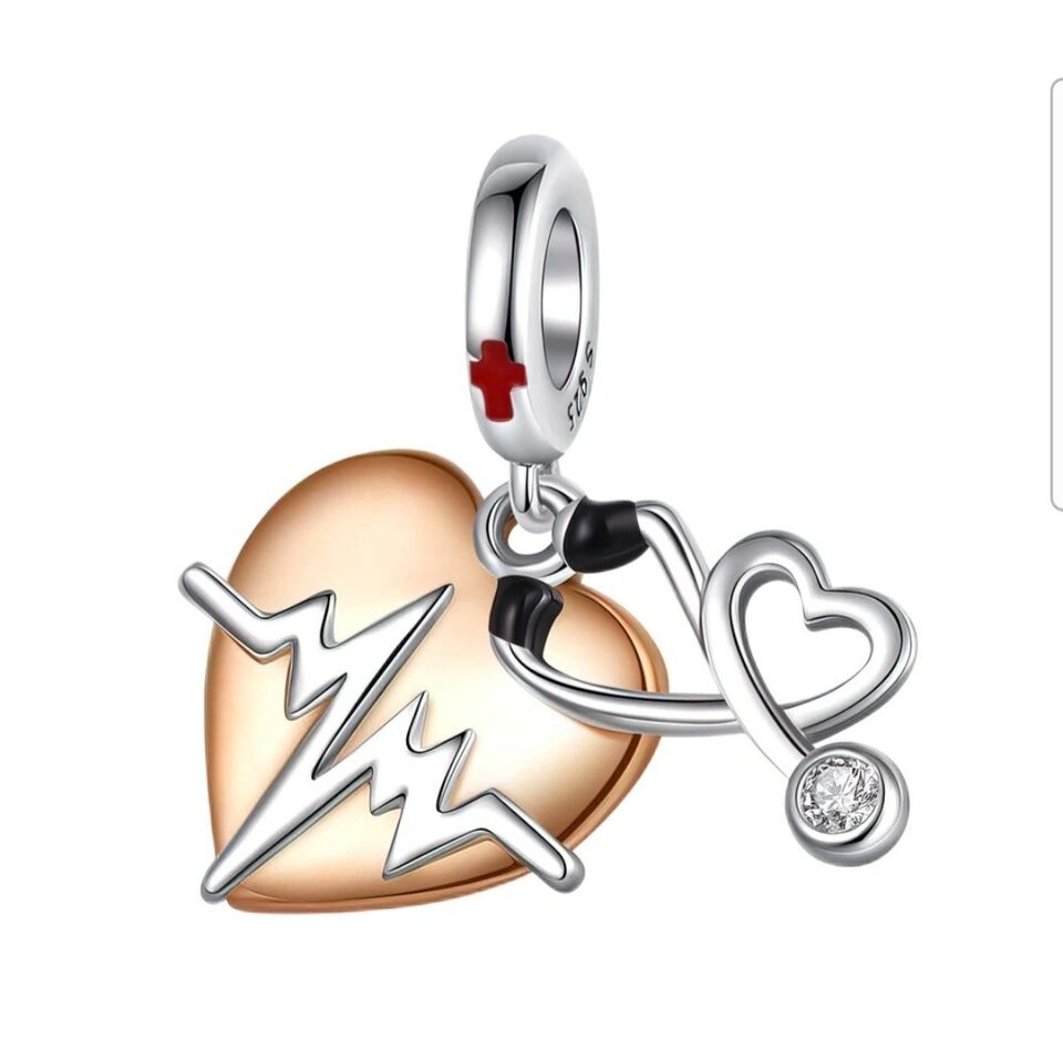 Golden Heart & Stethoscop Dangle Charm - bellissi