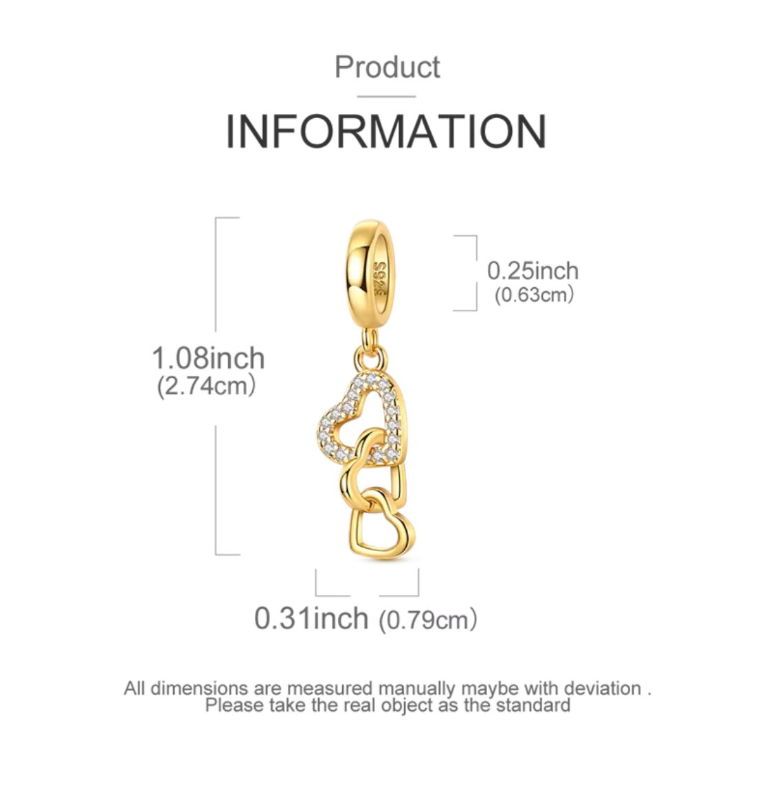 Golden Triple Heart Dangle - bellissi