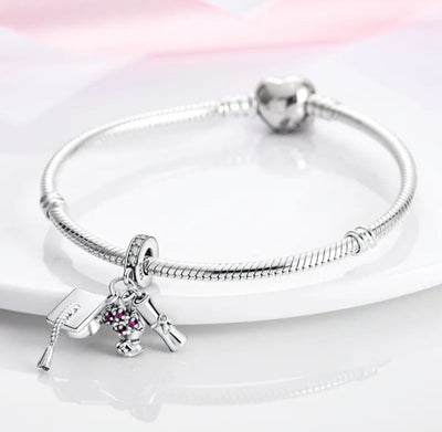 Graduation Cap Diploma And Flowers Charm - bellissi