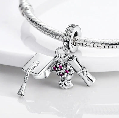 Graduation Cap Diploma And Flowers Charm - bellissi