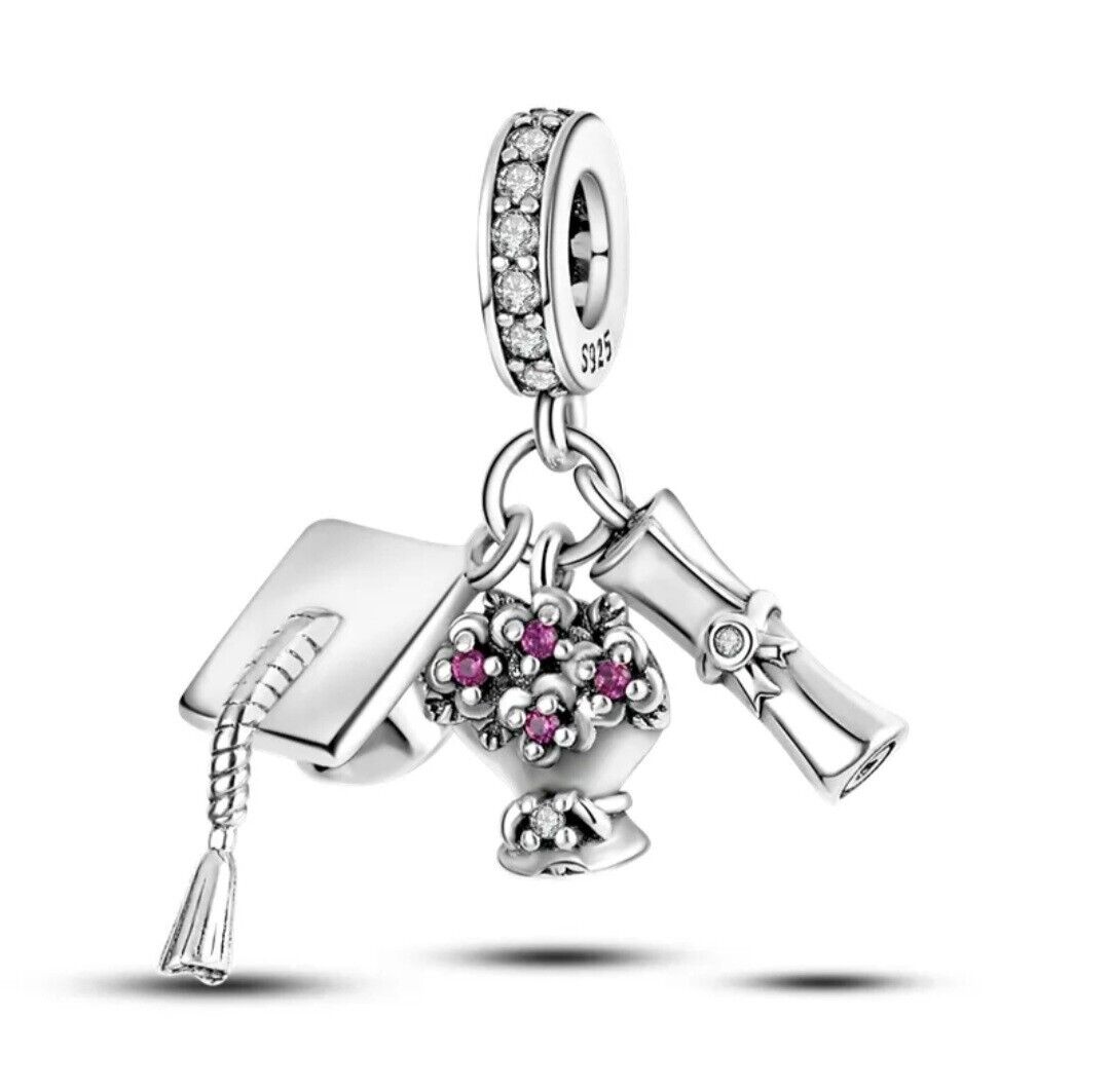 Graduation Cap Diploma And Flowers Charm - bellissi