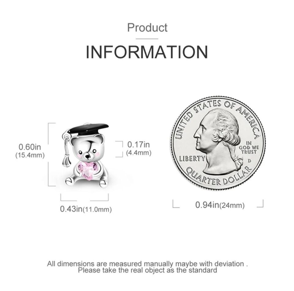 Graduation Gift Pink Heart Teddy Charm - bellissi