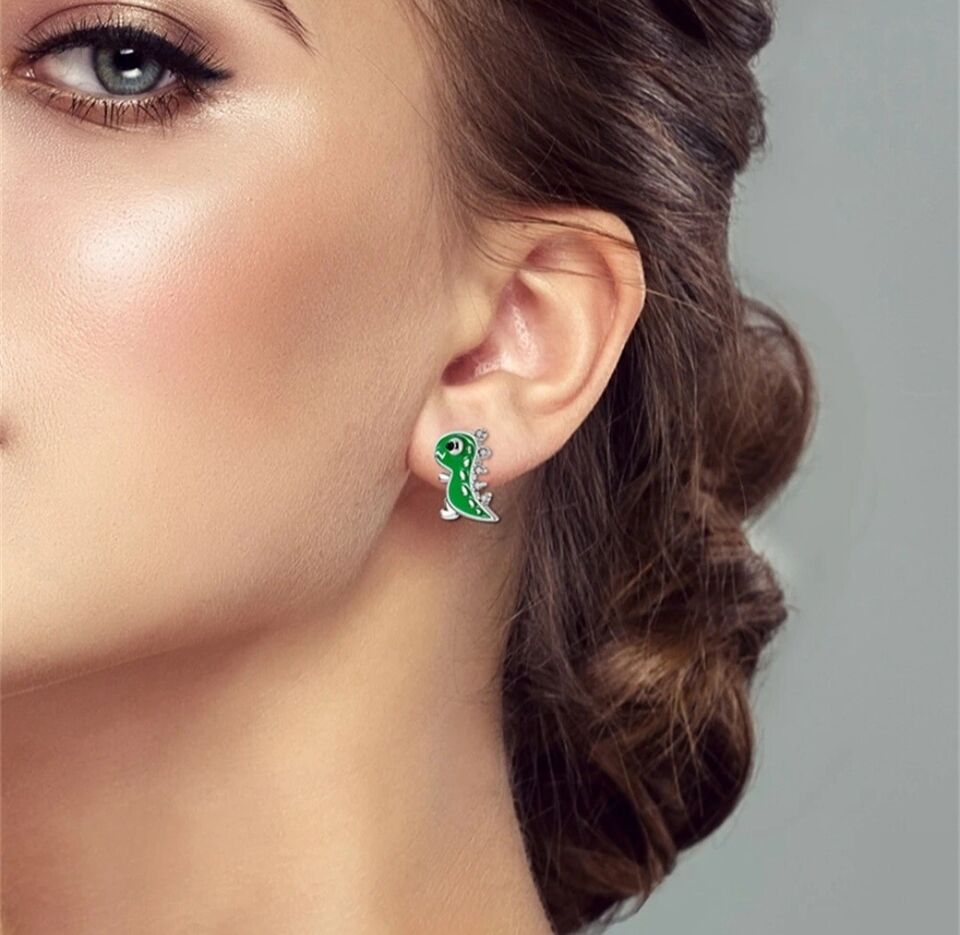Green Crocodile With Zirconia Earrings Stud - bellissi
