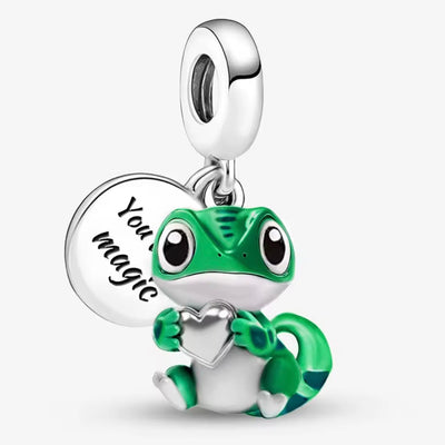 Green Enamel Lizard Sterling Silver Charm - bellissi