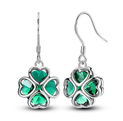 Green Murano Clover & Hearts Dangle Earrings - bellissi