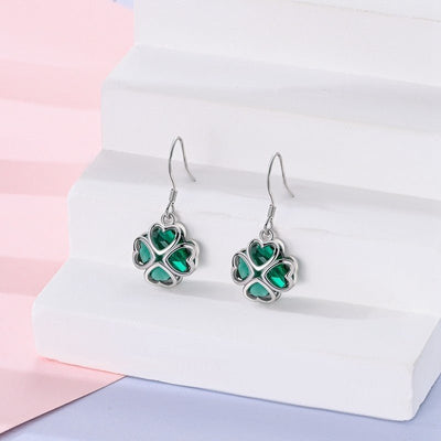 Green Murano Clover & Hearts Dangle Earrings - bellissi