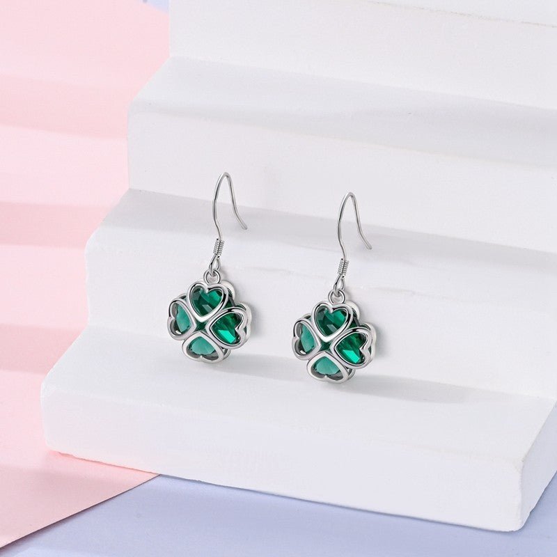 Green Murano Clover & Hearts Dangle Earrings - bellissi