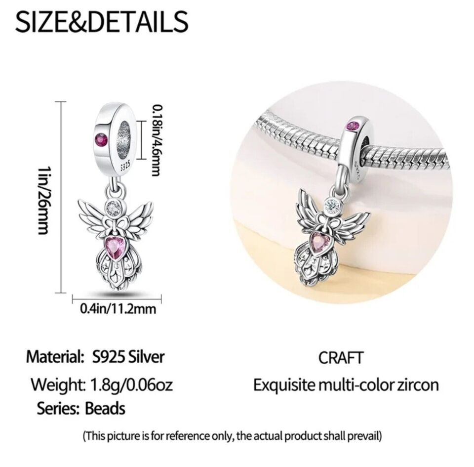 Guardian Angel With Pink Heart Dangle Charm - bellissi