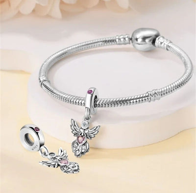 Guardian Angel With Pink Heart Dangle Charm - bellissi
