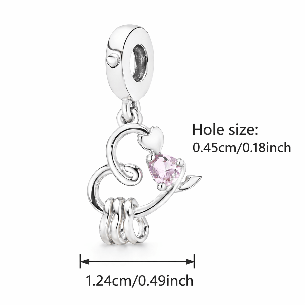Heart Love Knot Charm with Pink Crystal - bellissi