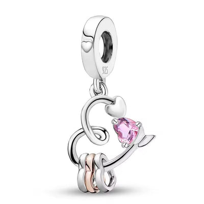 Heart Love Knot Charm with Pink Crystal - bellissi