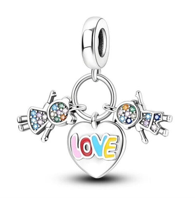 Heart Love Zirconia Boy and Girl Dangle Charm - bellissi